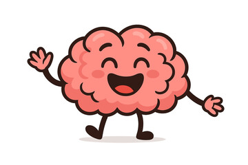 Cartoon brain character mascot smiling. Concept of creative idea, intelligence, mind, learning, education, psychology, mental health. Cute funny vector illustration isolated.