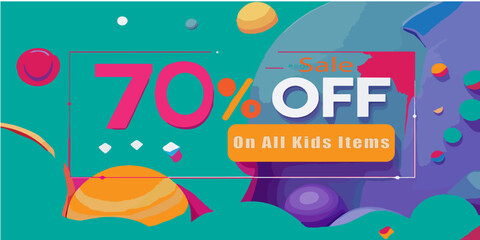 Fototapeta premium Colorful Kids Sale Banner with 70% Discount 