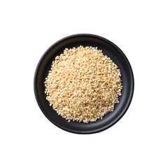 White sesame seeds served on a black plate
