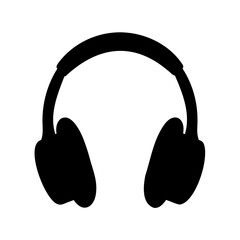 Black silhouette of headphones on a white background for listening music