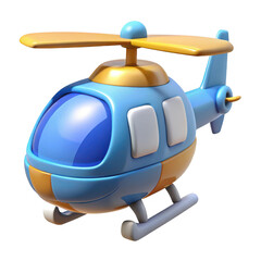Cute blue helicopter with orange accents and rotating blades for aviation and transportation themes transparent background