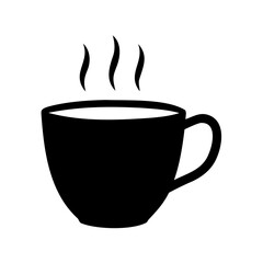 Silhouette of a steaming black coffee mug, perfect for a morning brew