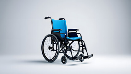Fototapeta premium Modern Blue Wheelchair, Studio Shot, Clean Minimalist Design, Medical Accessibility, Healthcare Concept.