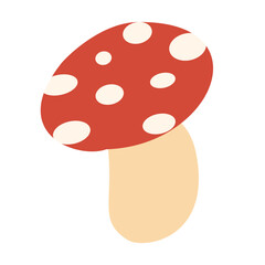 flat simple fly agaric amanita muscaria red mushroom with white spots vector clipart isolated on transparent background