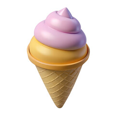 Realistic 3d ice cream cone mockup with swirled pink and yellow flavors transparent background