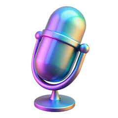 Iridescent 3d microphone isolated on transparent background