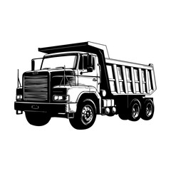 Black and white line art illustration of dump truck