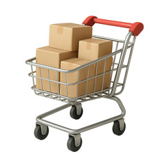 Shopping cart with boxes isolated on transparent background