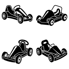 Obraz premium Four go karts in black and white showing different designs and perspectives of the racing vehicles