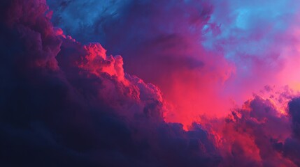 Naklejka premium Navy Red Gradient. Dramatic Scarlet Sunset with Violet Red Gradient in Abstract Cloudy Sky