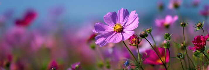 Obraz premium North Carolina Flower. Beautiful Cosmos Flowers Blooming in Spring Garden Landscape