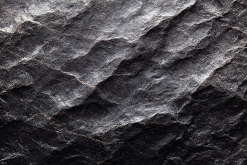 Fototapeta premium Detailed view of a dark, textured rock surface, showcasing its rugged and weathered appearance