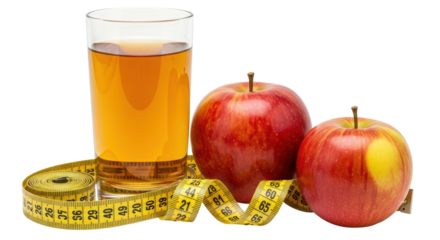 Isolated Apple Juice with Apples and Measuring Tape