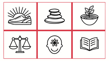Six Icons Representing Health Wellness and Education