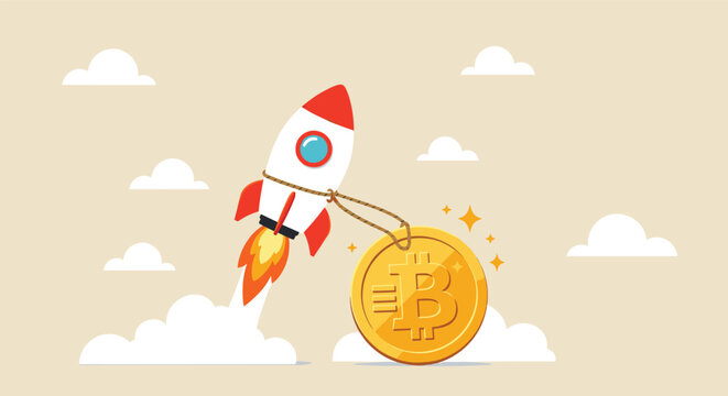 Bitcoin rise, crypto rocket, cryptocurrency growth, digital currency, upward momentum, Bitcoin launch, financial surge, blockchain, investment, skyrocket