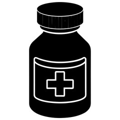 Obraz premium Black silhouette illustration of a prescription bottle isolated on white background featuring bold clean shape and minimalist modern style for commercial use,