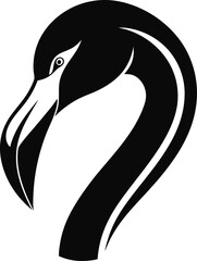 Flamingo head silhouette  vector black , white background 