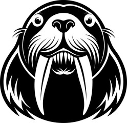 Walrus head silhouette  vector black , white background 