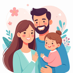 Happy Family Portrait with Father, Mother, and Young Daughter.