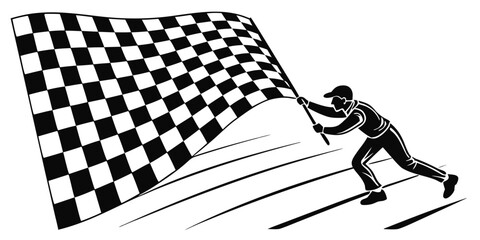 A man run with a checkered flag 