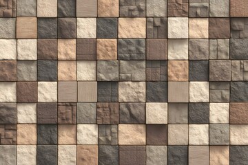 Fototapeta premium A mosaic texture of squared tiles in various shades, providing a natural, textured backdrop