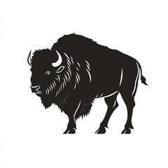 Majestic Silhouette of a Powerful Bison Standing Proudly Against a Clean White Background.