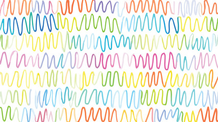  pattern of thin, wavy lines in various bright colors on  white background.
