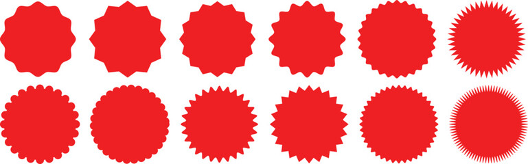 Red sale stickers with zigzag edges and starburst price tags special offer silhouette color starburst sticker sale sticker price quality mark retro stars sale and badges sunburst stamp seal	