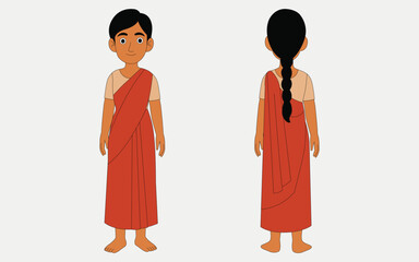 indian village girls cartoon character. for animation video