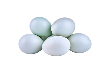 Fresh duck eggs on display for culinary use and product advertising

