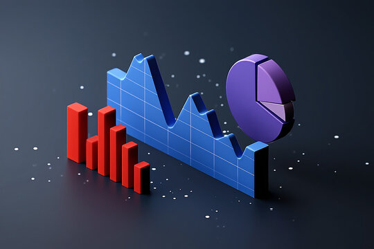 3D Isometric Bar and Line Graph with Pie Chart data