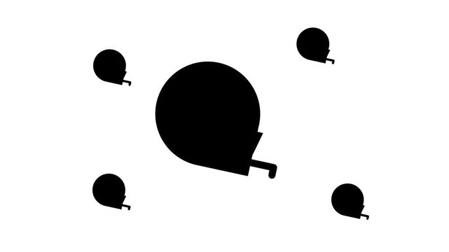 Zoom in and out animation the tape measure symbol. Large black symbol in the center and four small symbols around. Seamless looped 4k animation on white background