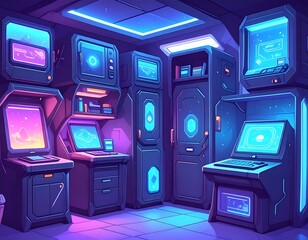 Futuristic space station computer room
