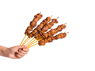 Grilled meat skewers showcasing perfectly cooked food in a product advertising context
