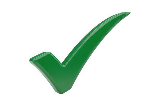 Shiny green check mark symbol for success and approval in digital contexts transparent background