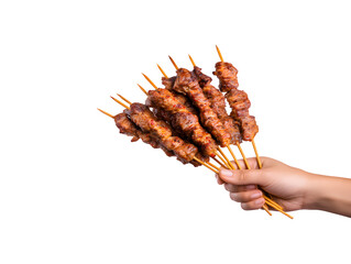 Grilled meat skewers showcasing perfectly cooked food in a product advertising context
