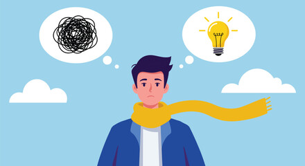 Problem solving, mental clarity, idea generation, confusion to insight, creativity, thought process, understanding, brainstorm, light bulb, emotion