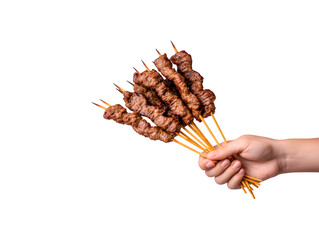 Grilled meat skewers showcasing perfectly cooked food in a product advertising context
