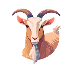 Charming goat portrait illustration on black background. Detailed horns, face, and fur in vector style with a cute expression.