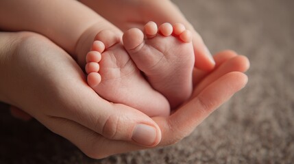 Sole Support. Mother Holding Newborn Baby's Foot, Close Up Bonding Moment