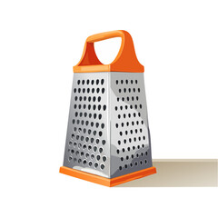 Metal grater with orange handle for cheese or vegetables in kitchen tools theme