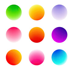 Collection of nine brightly colored glowing orbs arranged in a grid on a black background isolated on transparent background