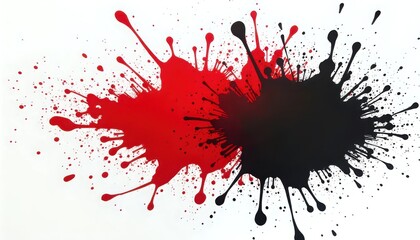 A black and red paint splatter on a white background.