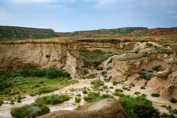 beuatifull landscape by erosion with green plants and trees in spain