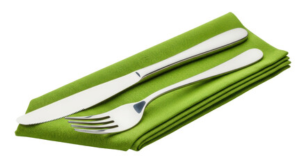 Isolated Knife and Fork on Napkin