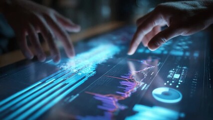 Hands Interacting with Futuristic Data Visualization Interface - Powered by Adobe