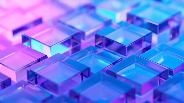 Abstract Glass Cubes: Modern Geometric Design with Blue and Pink Lighting