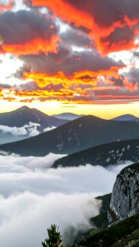 Mountain sunset view, clouds