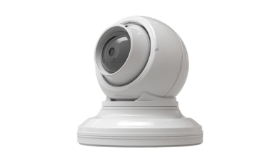 White, spherical security camera on a circular base