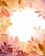 autumn leaves in warm colors forming soft frame, watercolor style